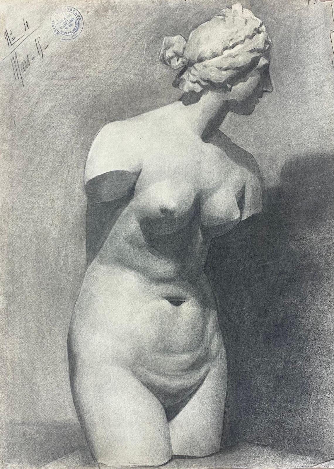 Life study drawing
original atelier drawing
by the French artist, Jeanne Nachat (1898-1984)
Nachat attended the prestigious Académie des Beaux-Arts in Paris and some of the drawings in this collection carry their official stamp. Some of France's