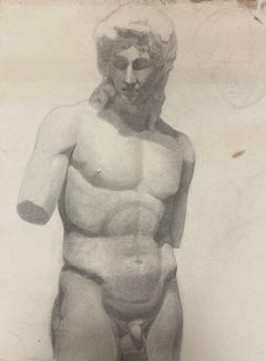 1900s Life Drawing Of A Sculpture Depicting a Nude Male Stood In Contraposto