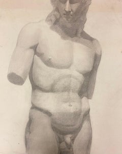 1900s Life Drawing Of A Sculpture Depicting a Nude Male Stood In Contraposto
