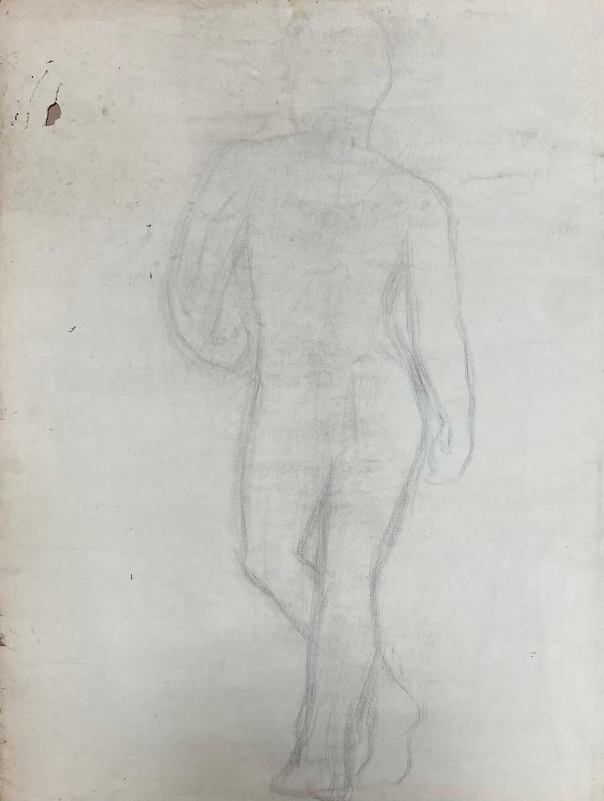 1900s French Atelier Academic Drawing Portrait of Classical Male Nude Sculpture For Sale 1