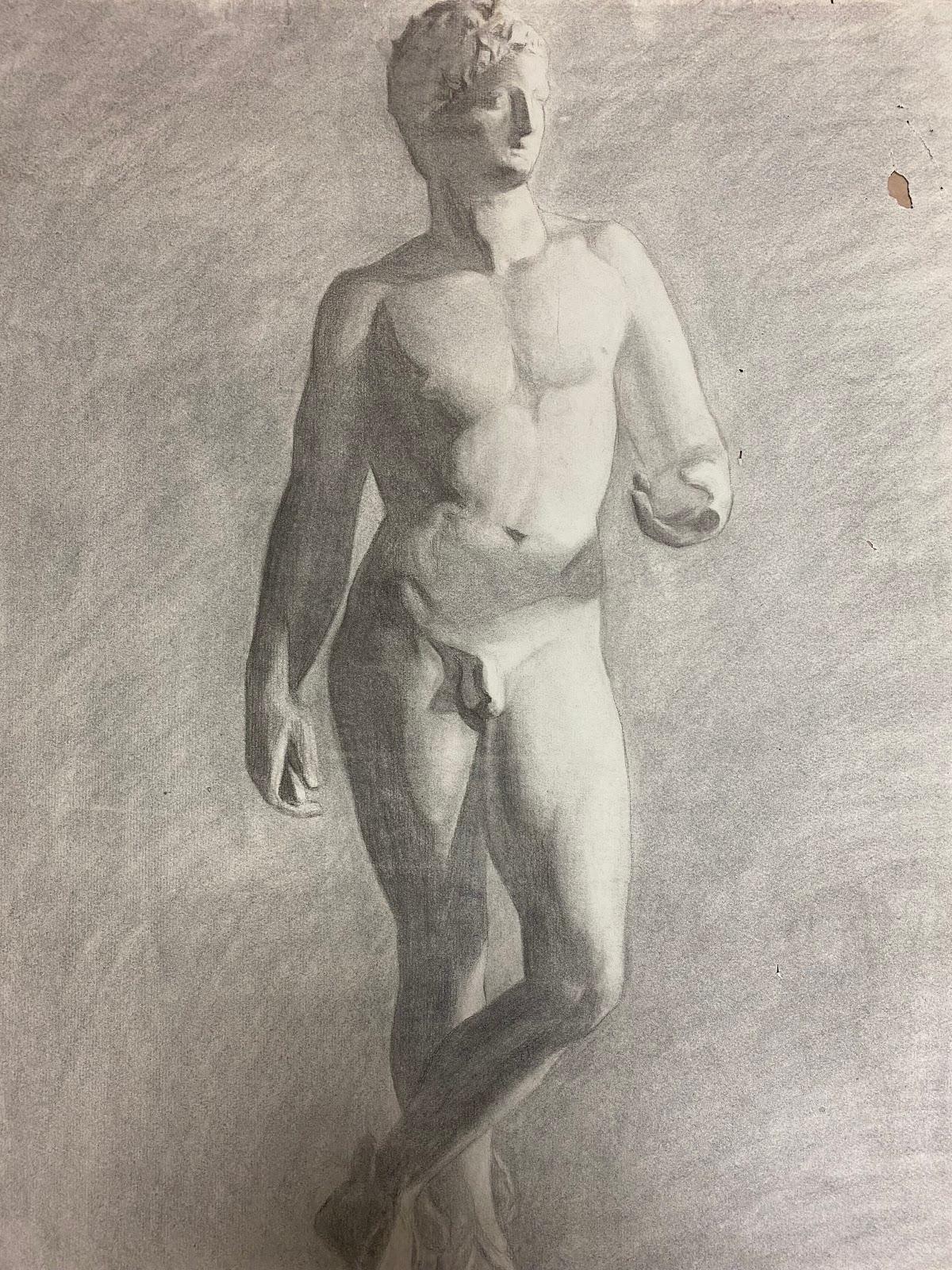 Life study drawing
original atelier drawing
by the French artist, Jeanne Nachat (1898-1984)
Nachat attended the prestigious Académie des Beaux-Arts in Paris and some of the drawings in this collection carry their official stamp. Some of France's