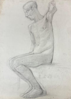 1900s Original French Atelier Life Drawing Of A Sculpture Head Of A Solemn Boy