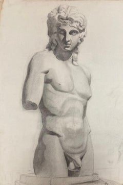 1900s French Atelier Life Drawing Academic Sculpture of Male Nude Figure