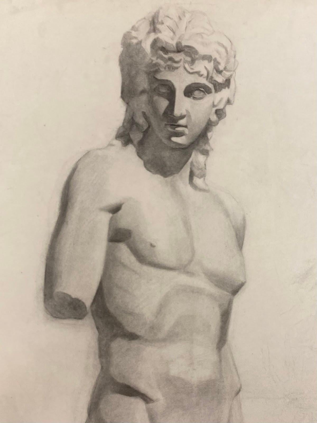 Escultura Académica de Dibujo al Natural de Figura Masculina Desnuda en Atelier A Francés de 1900 - Art de Jeanne Nachat