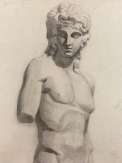 1900s French Atelier Life Drawing Academic Sculpture of Male Nude Figure