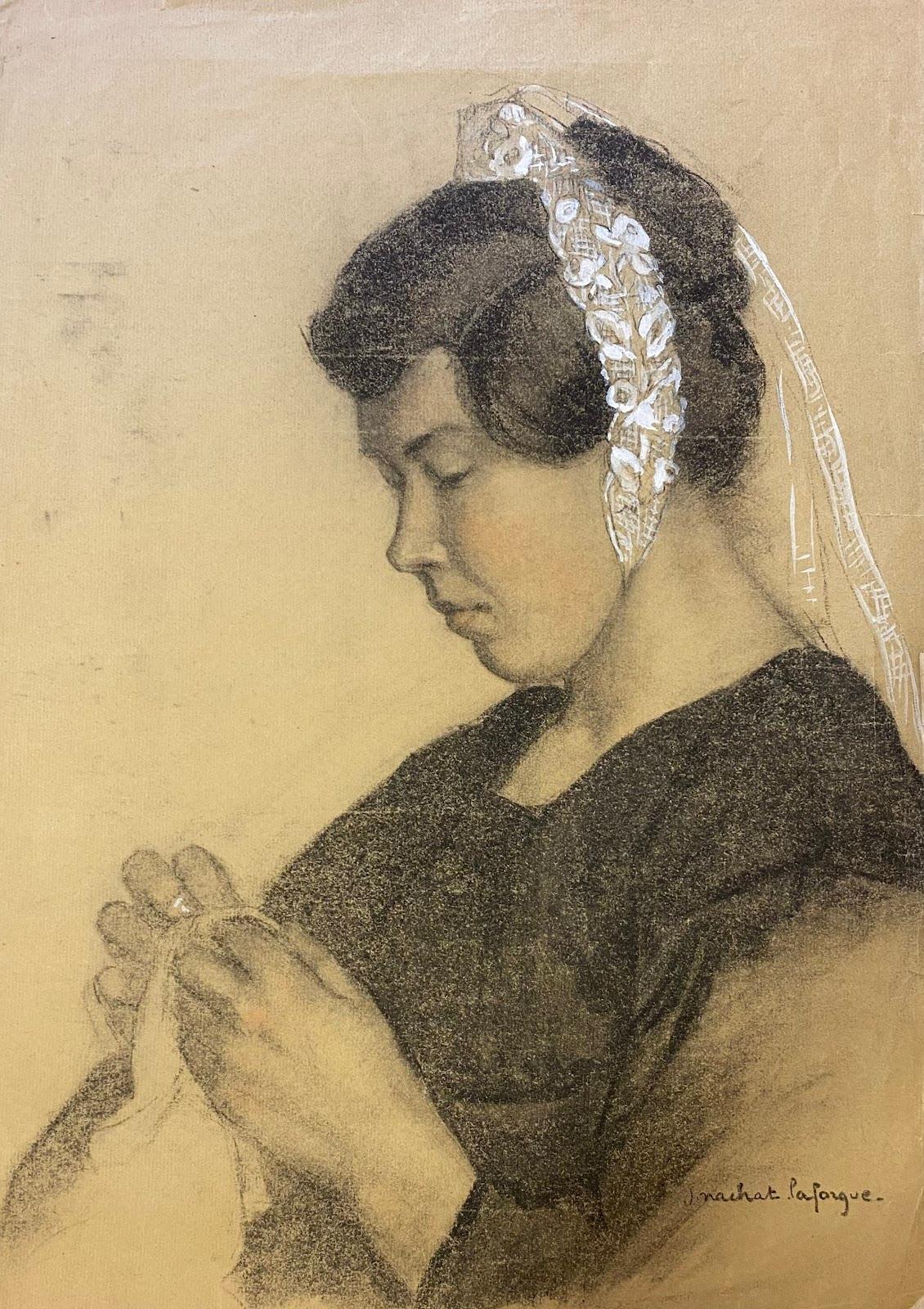 Jeanne Nachat Nude – 1900s Original Französisch Atelier Leben Zeichnung Porträt eines Gentleman