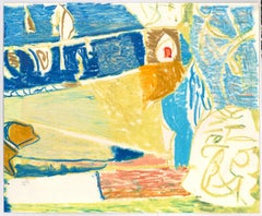 Ewart Johns (1923-2013) - 1989 Pastel, Arboleda y mar, Isla griega