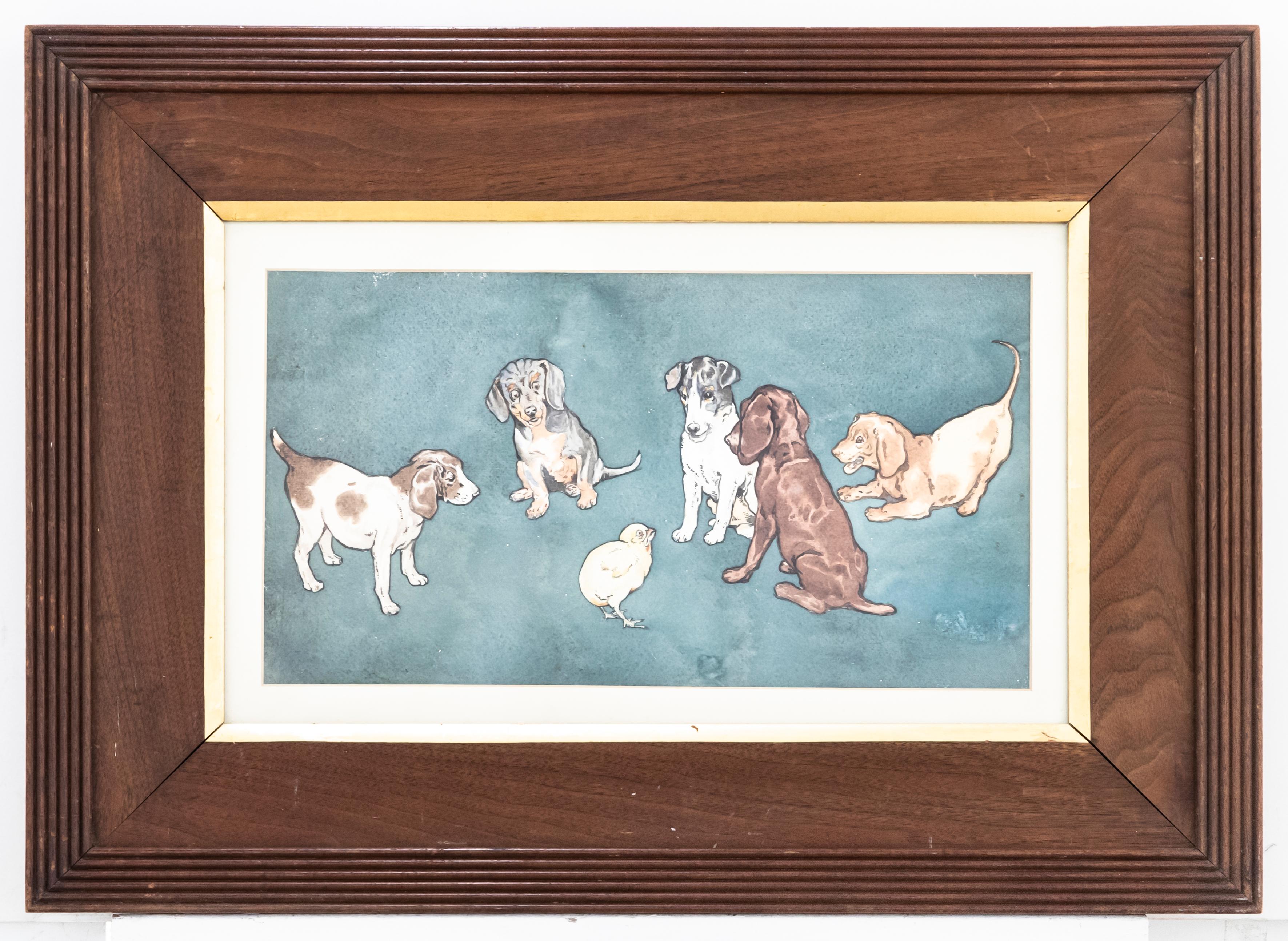 Unknown Animal Art - Early 20th Century Watercolour - A New Playmate