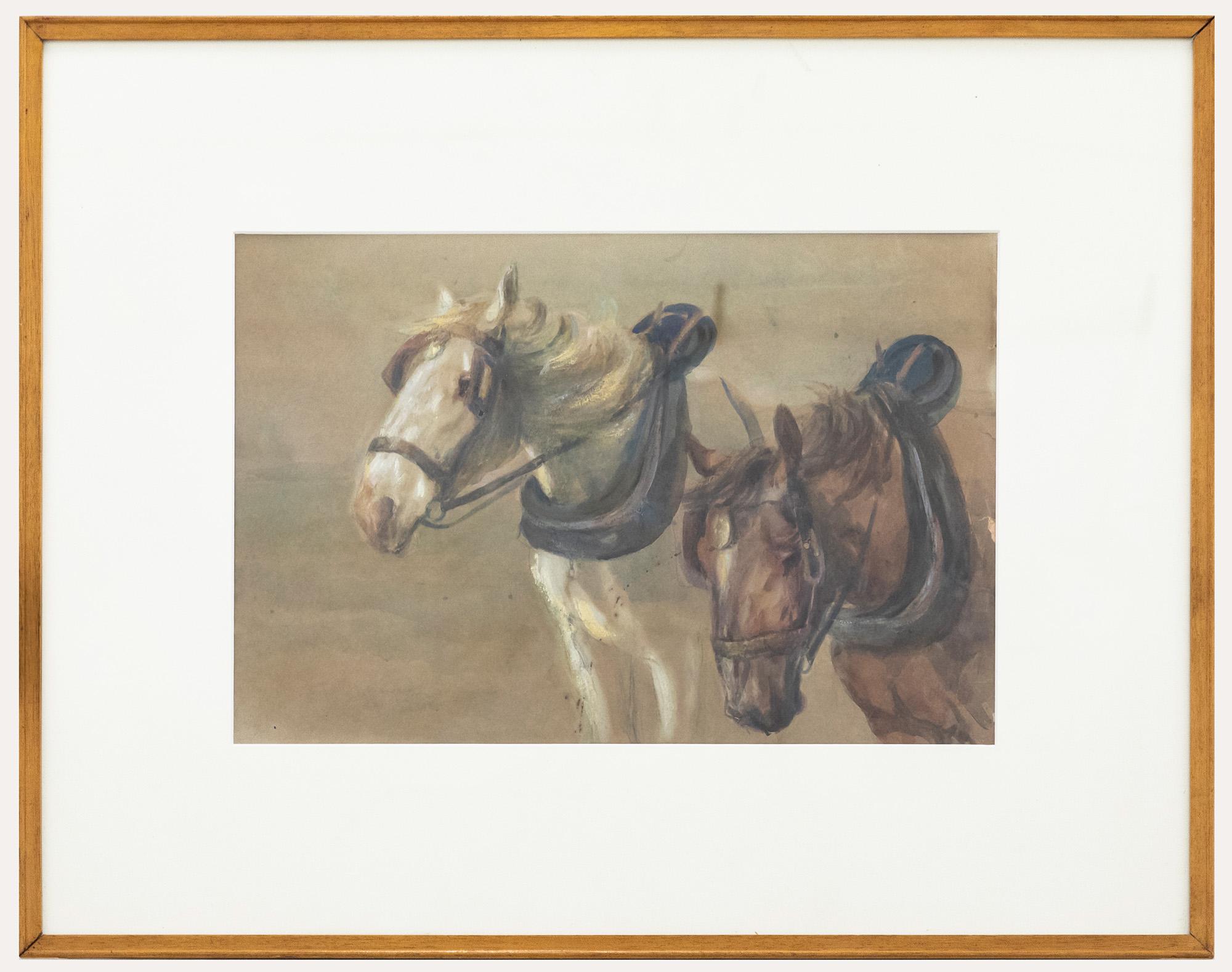 Unknown Animal Art - F. Oldnall - Framed Early 20th Century Watercolour, Study of Working Horses