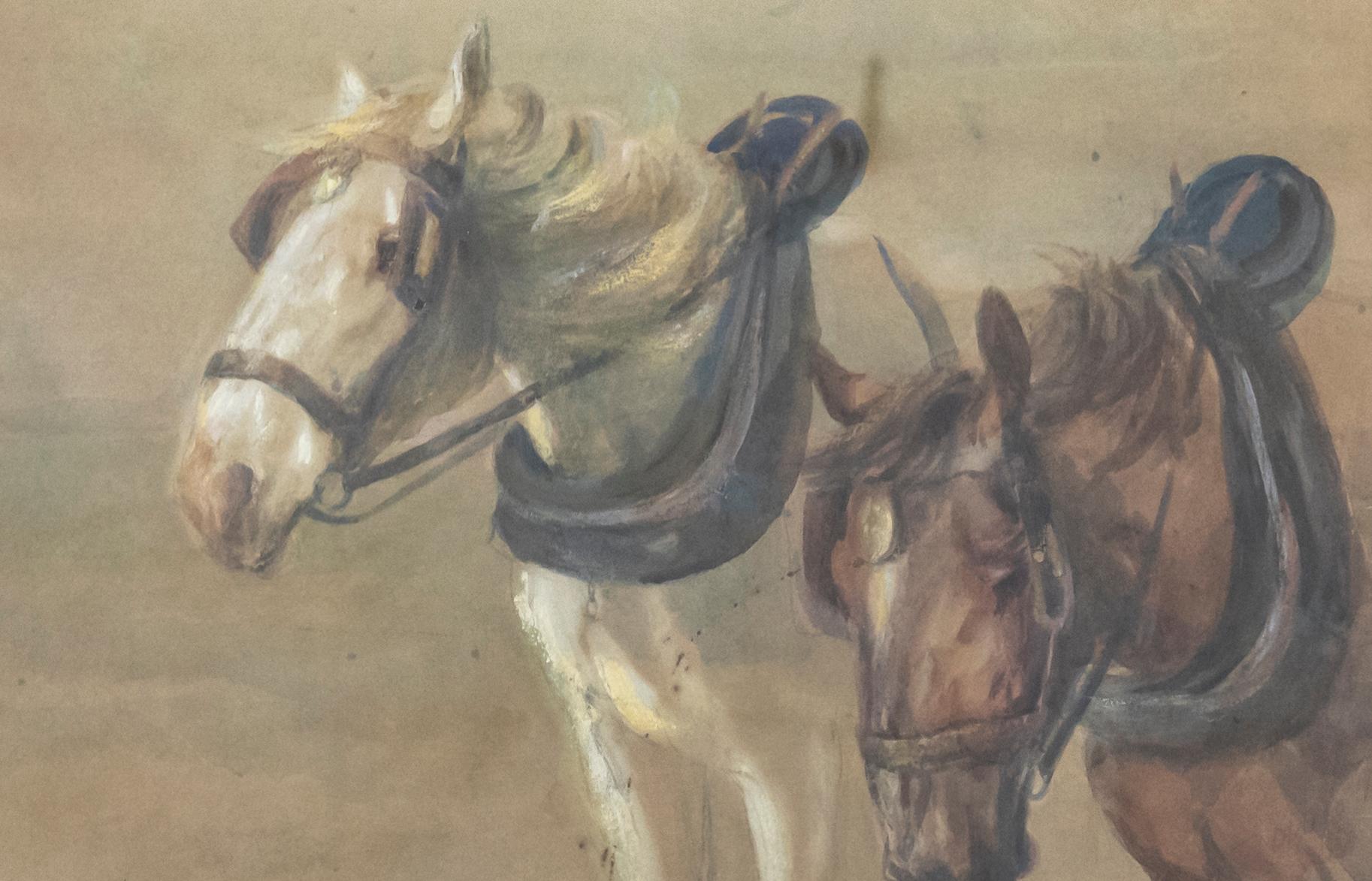 F. Oldnall - Framed Early 20th Century Watercolour, Study of Working Horses - Art by Unknown