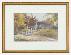 Antique Leila K Williamson (fl.1884-1919) - Framed Watercolour, Leaving Church