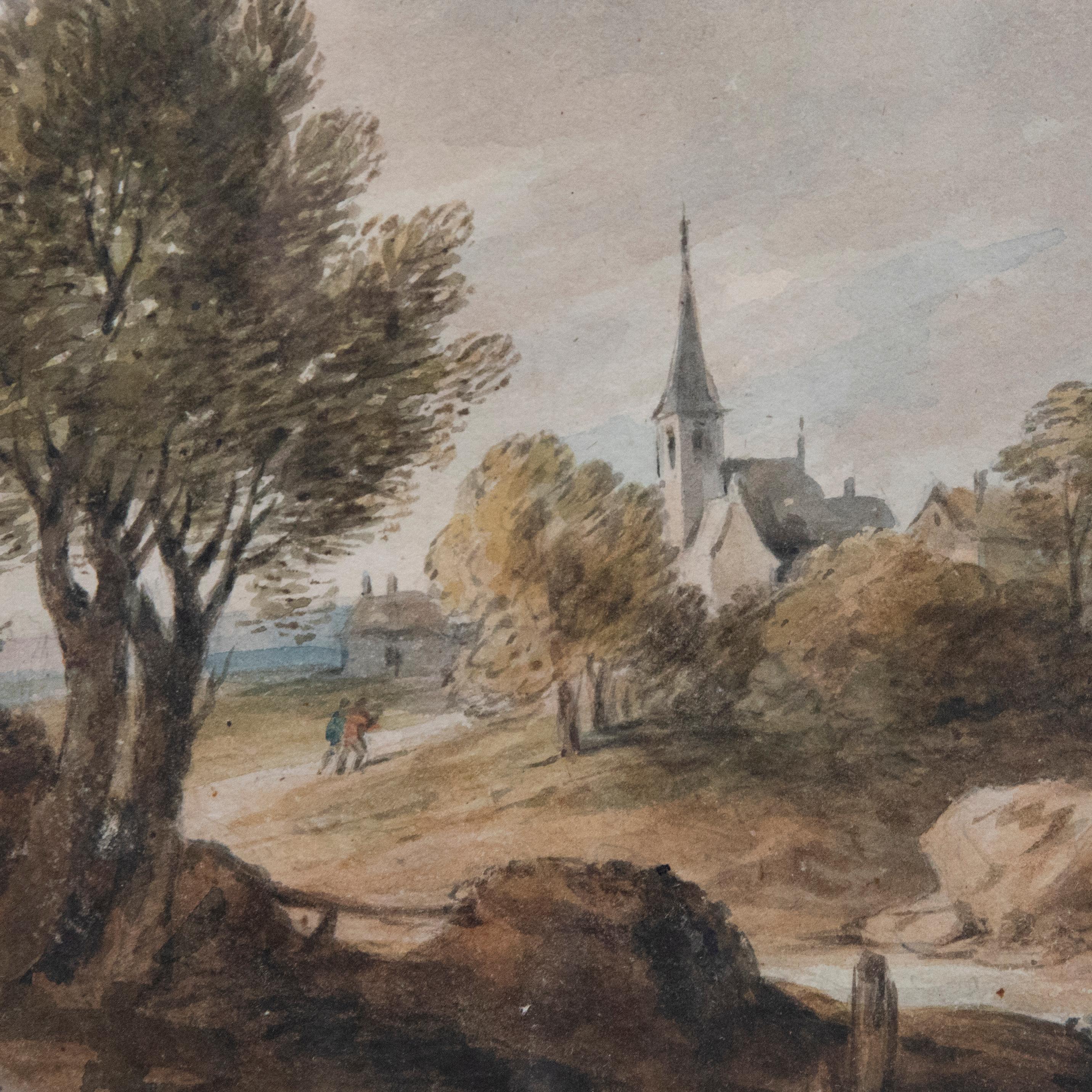 Manière de David Teniers - Aquarelle du 19e siècle, Jeux de hasard au bar à bière en vente 1