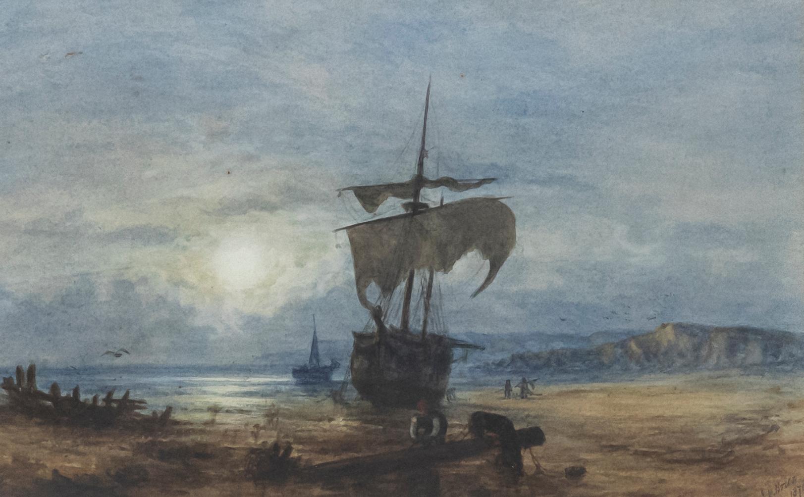 George Stanfield Walters (1838-1924) - Framed Watercolour, Beached at Sunset For Sale 1