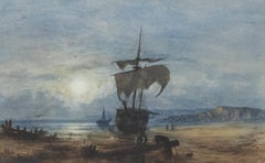 Aquarelle encadrée « Beached at Sunset » de George Stanfield Walters (1838-1924)