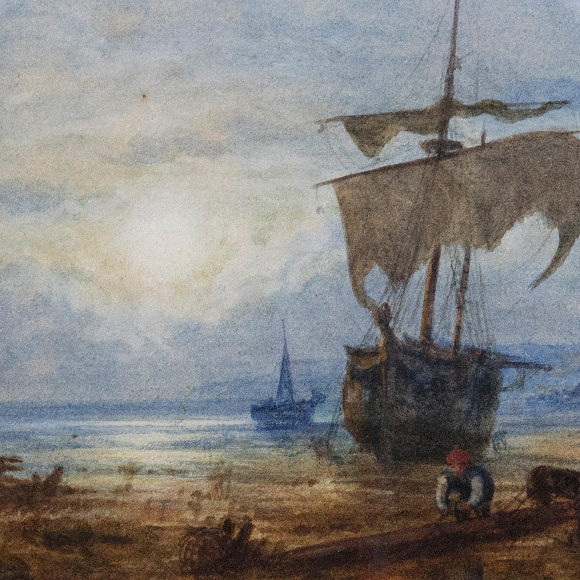 George Stanfield Walters (1838-1924) - Framed Watercolour, Beached at Sunset For Sale 3