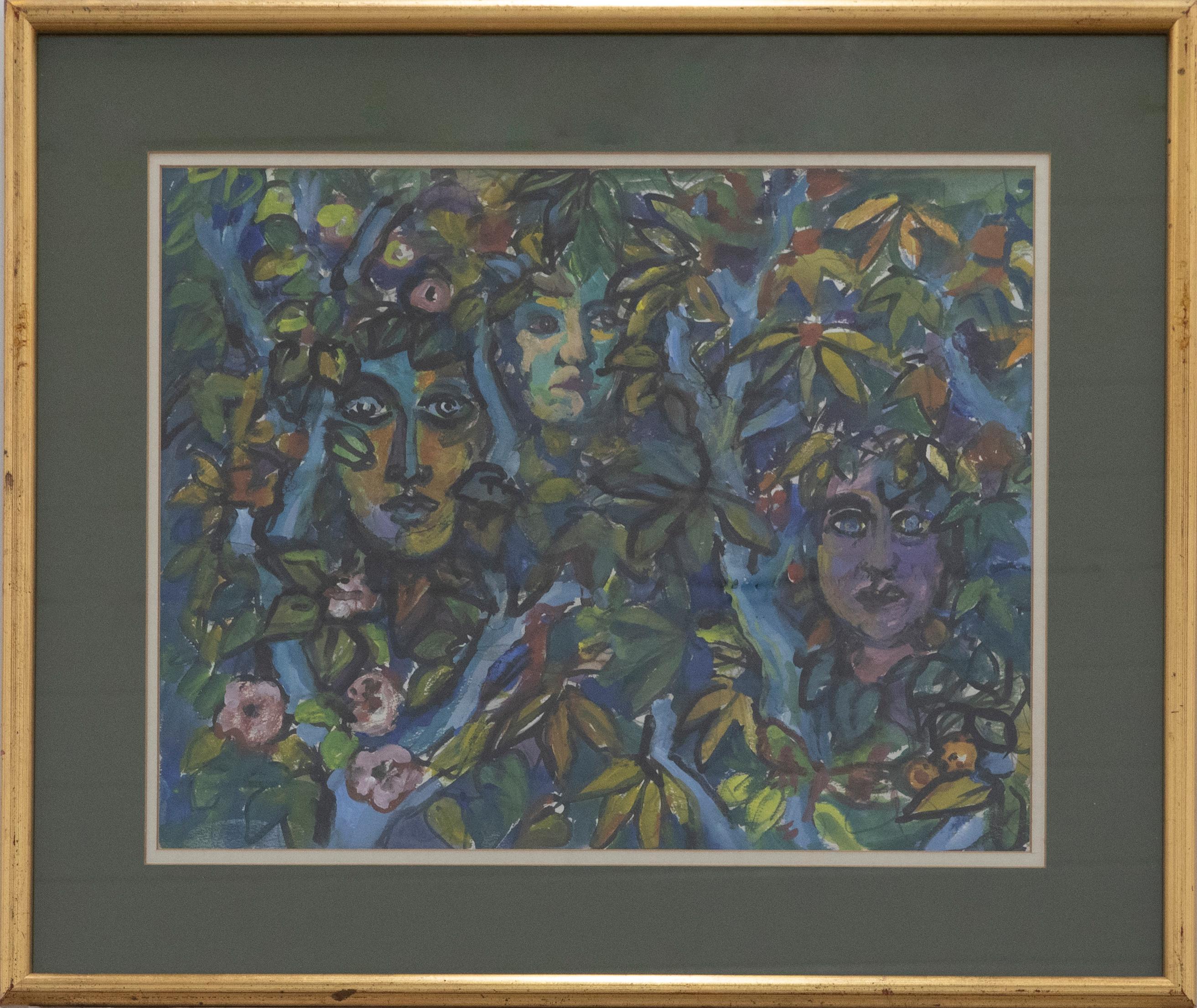 Unknown Figurative Art - Helen Steinthal (1911-1991) - 20th Century Watercolour, Faces in Foliage