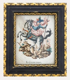 Antique Early 19th Century Watercolour - Saint George And The Dragon
