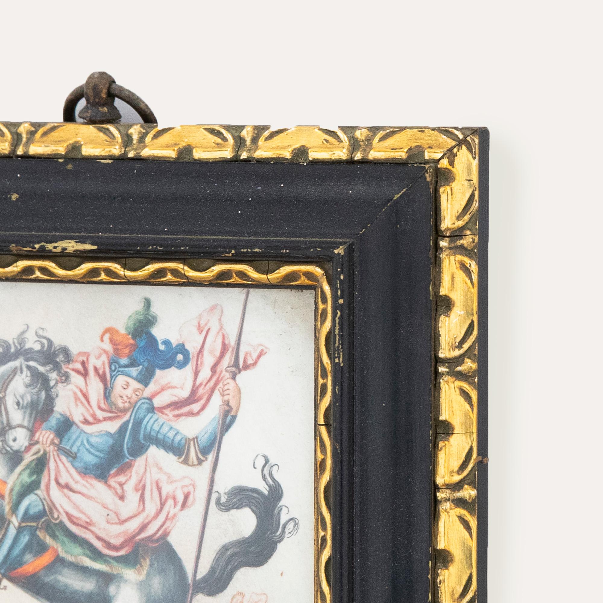 Encantadora acuarela del siglo XIX que representa la dramática matanza del dragón por Saint George. El uso que hace el artista de los colores vibrantes y el delicado trabajo de líneas lo convierten en un verdadero festín para los ojos. Se presenta