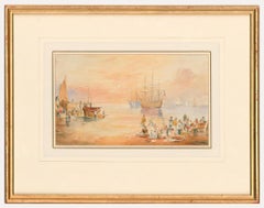 Used Framed 19th Century Watercolour - Sorting the Goods