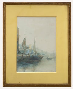 Antique Albert Pollitt (1856-1926) - 1914 Watercolour, In Dock, Sunderland