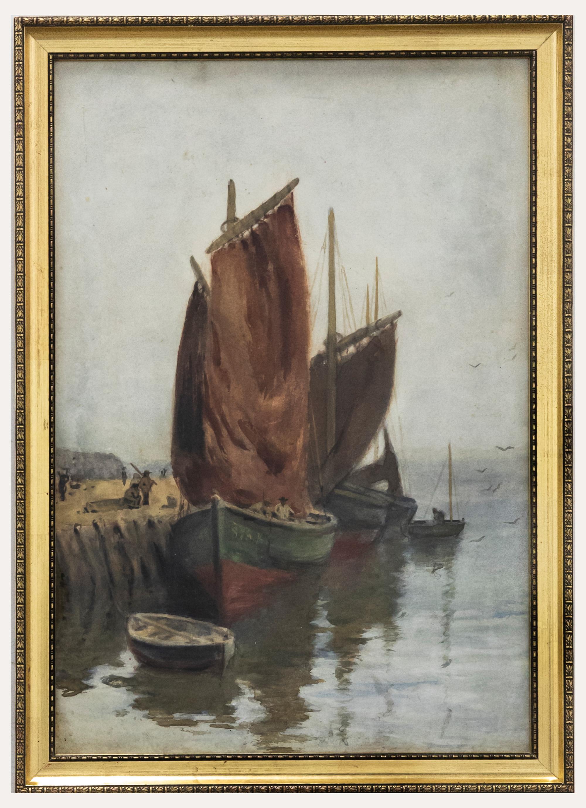 Unknown Figurative Art - Framed Early 20th Century Watercolour, Herring Boats