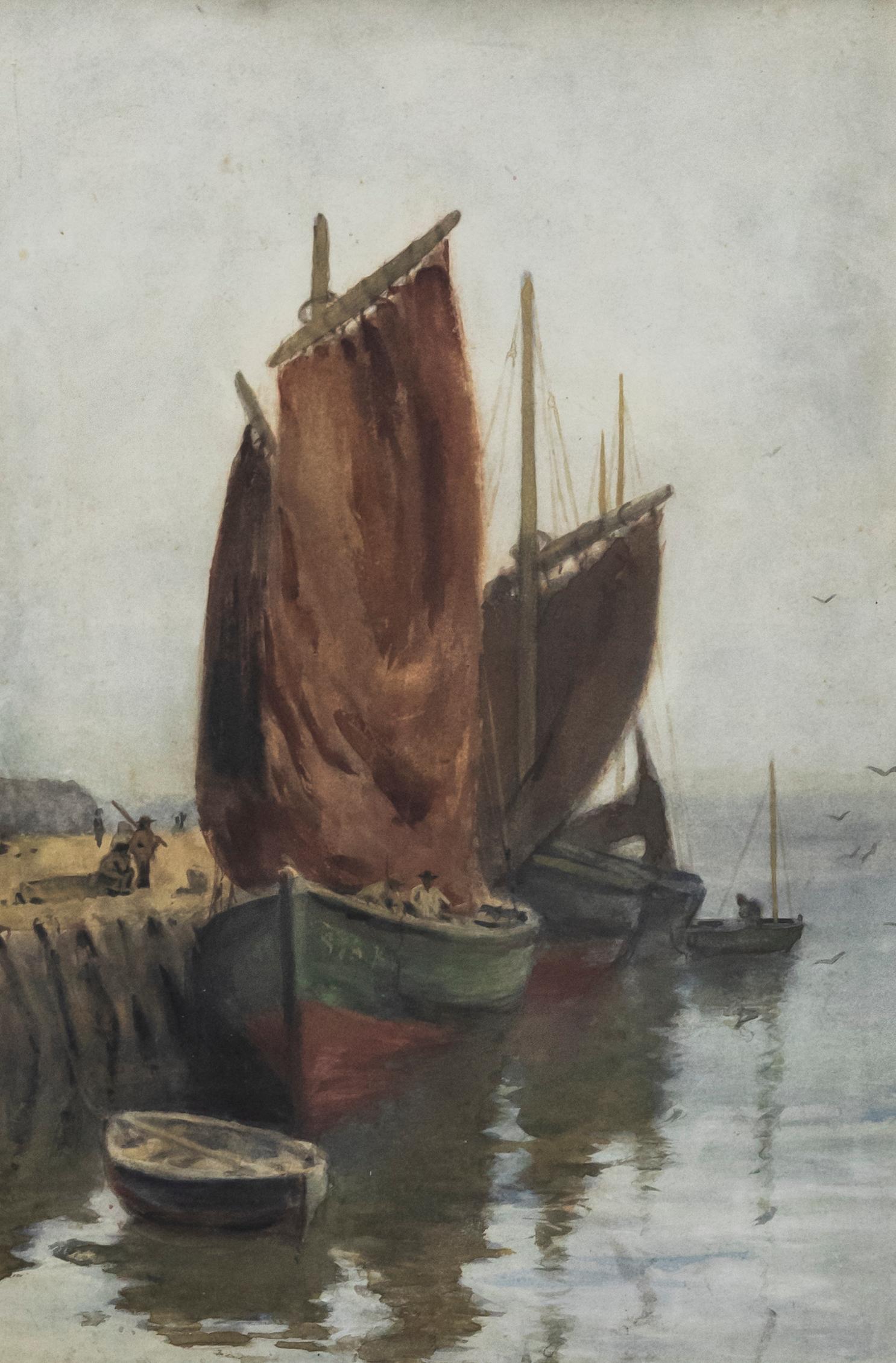 Framed Early 20th Century Watercolour, Herring Boats - Art by Unknown