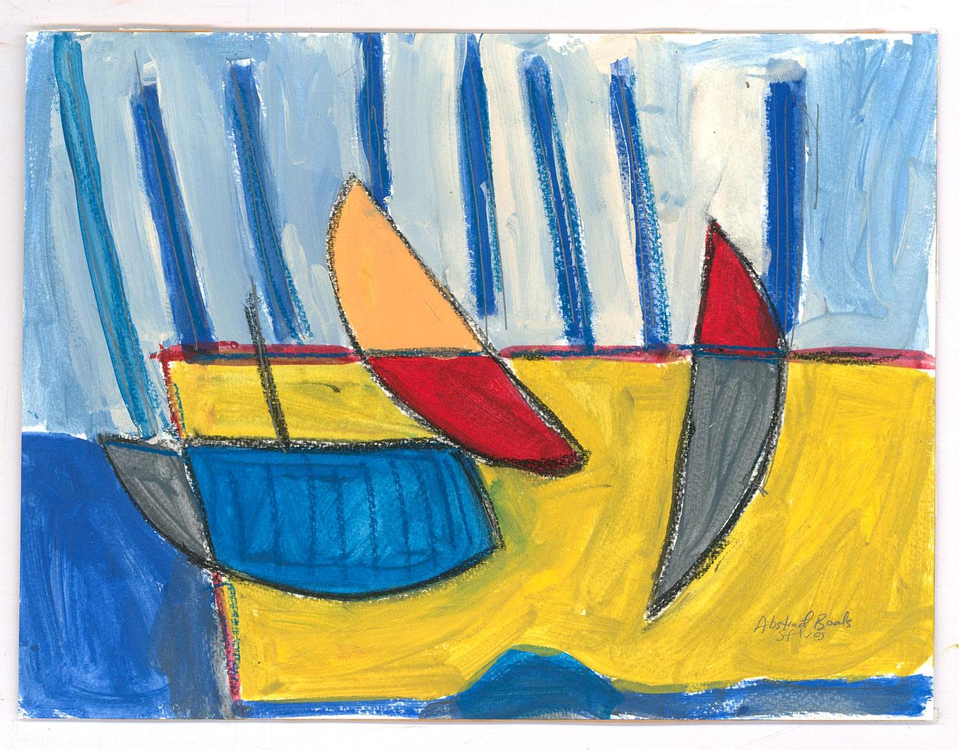 Scuola di Newlyn - Gouache contemporanea, Barche a St Ives - Art di Newlyn School