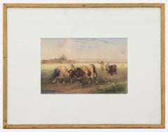 Frederick E Valter (1860-1930) - Framed Watercolour, Drover with Cows for Market