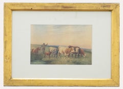 Antique Frederick E Valter (1860-1930) - Framed Watercolour, Driving Cattle