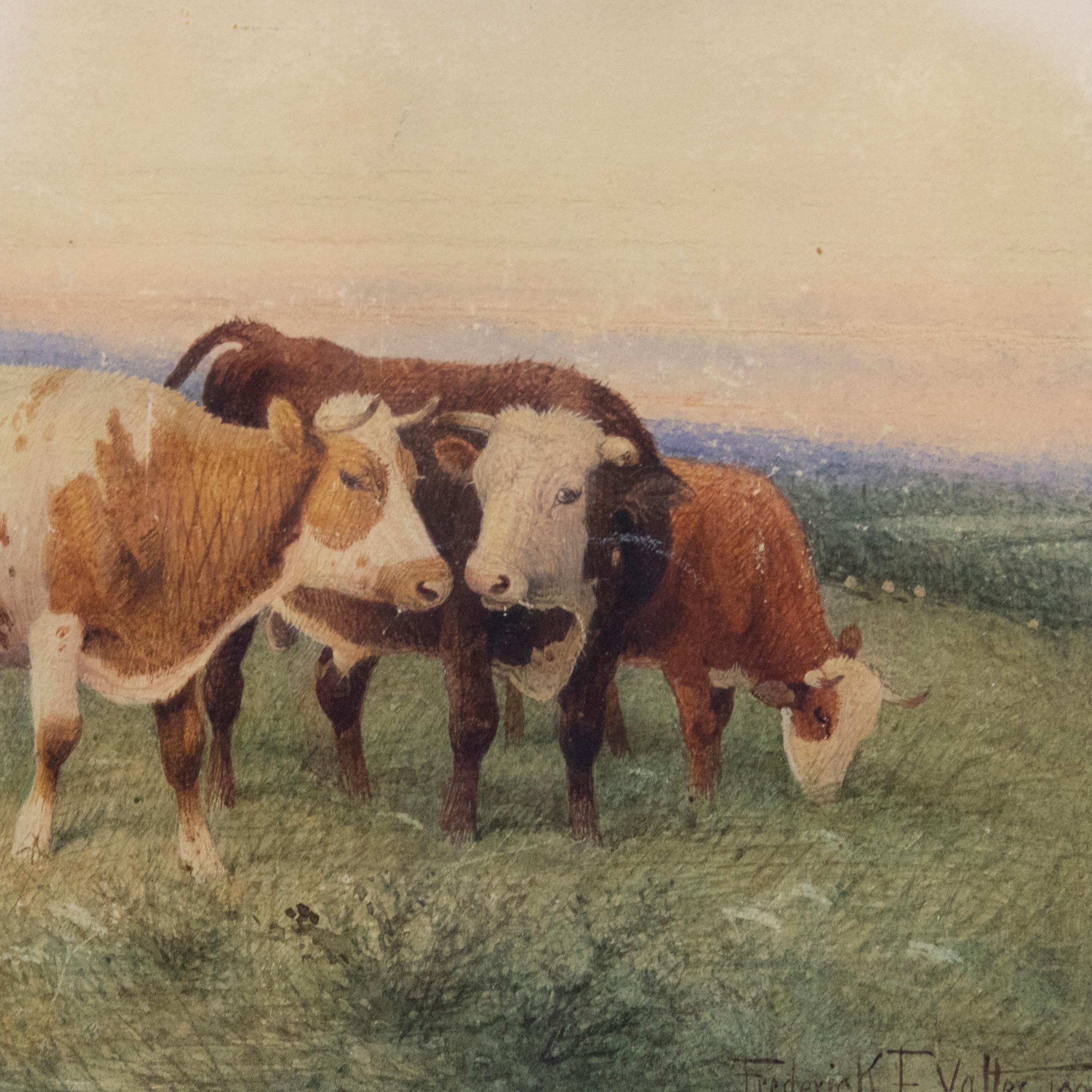 Frederick E Valter (1860-1930) - Framed Watercolour, Driving Cattle For Sale 1