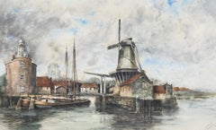 Louis Van Staaten (1836-1909) - Framed Watercolour, Dutch River Scene