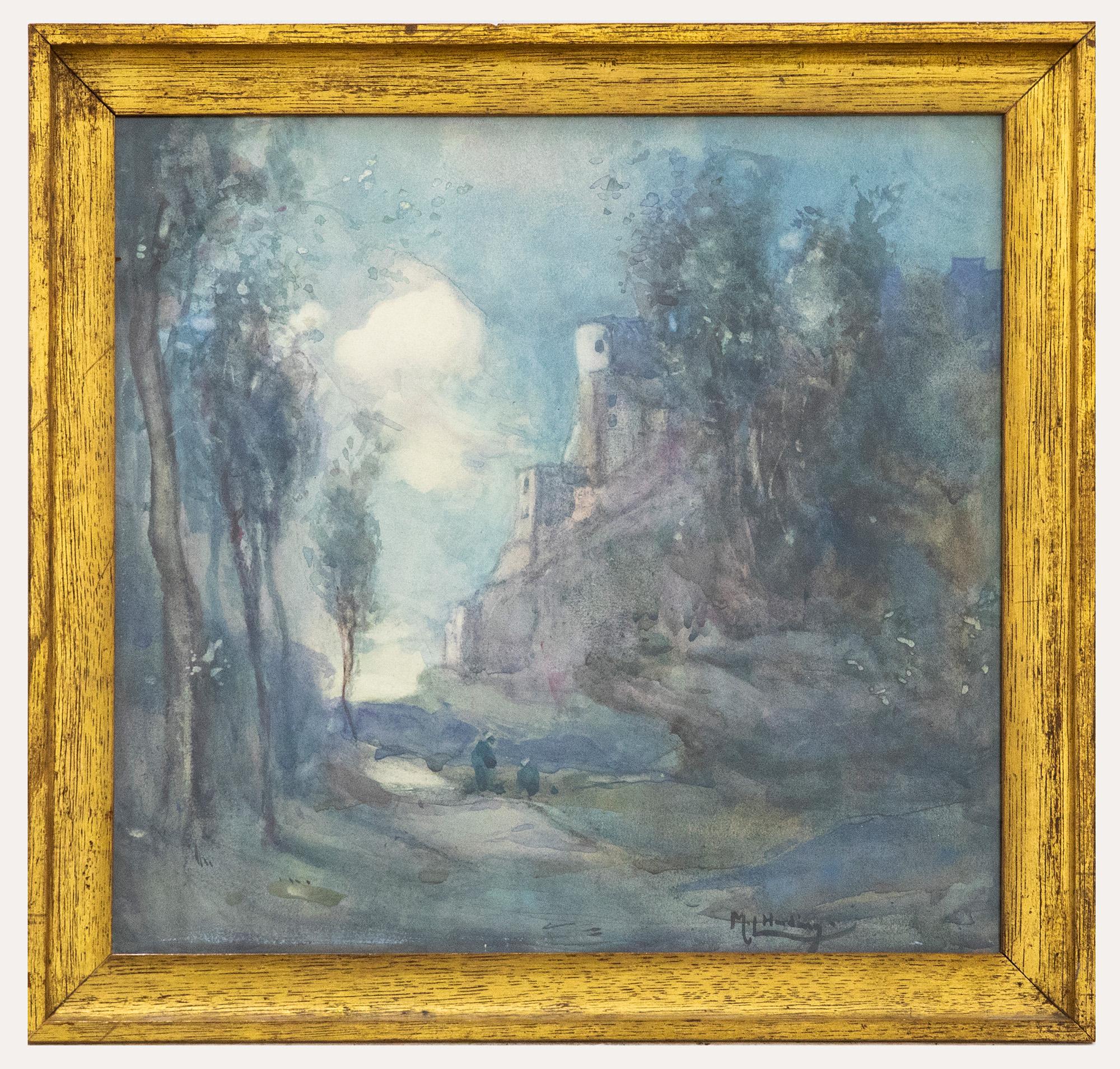 I.L.A. Harding - Aquarelle du début du 20e siècle, Château dans la clairière