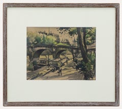Vintage Framed 20th Century Watercolour - Canal-side in Summer