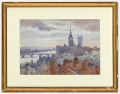 Vintage Mid 20th Century Watercolour - Houses of Parliament from Whitehall Court