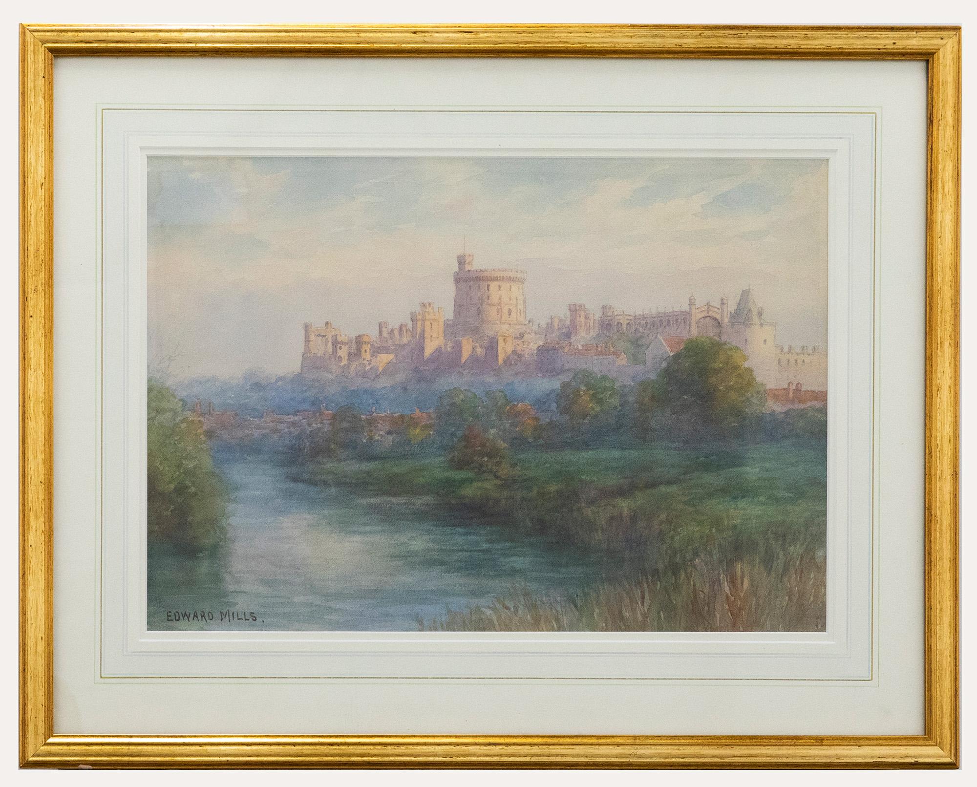 Unknown Landscape Art – Edward Mills (fl. 1876-1918) – Aquarell des frühen 20. Jahrhunderts, Schloss Windsor