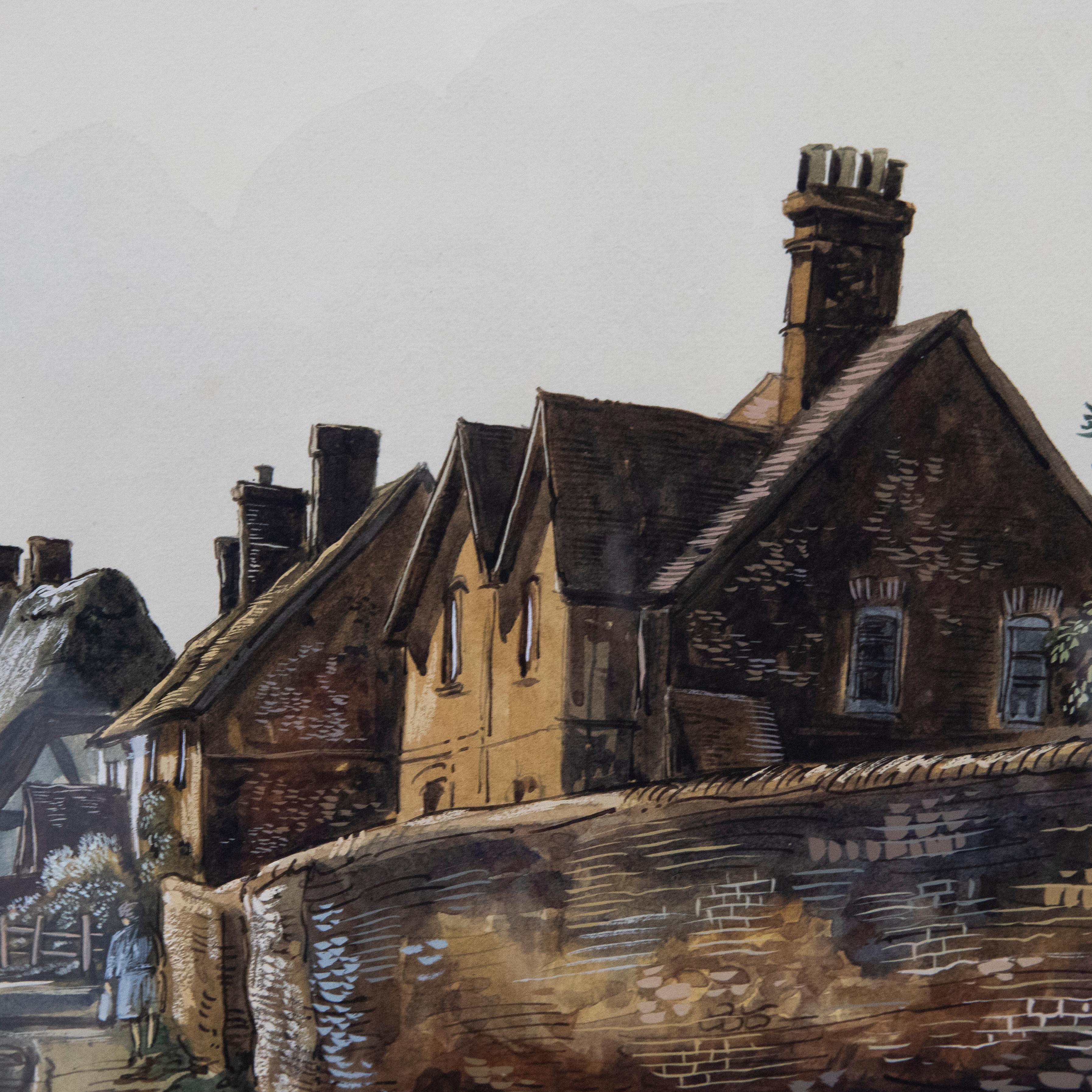 Edward Stamp (b.1939) - Framed 1974 Watercolour, Rural Street Scene For Sale 1