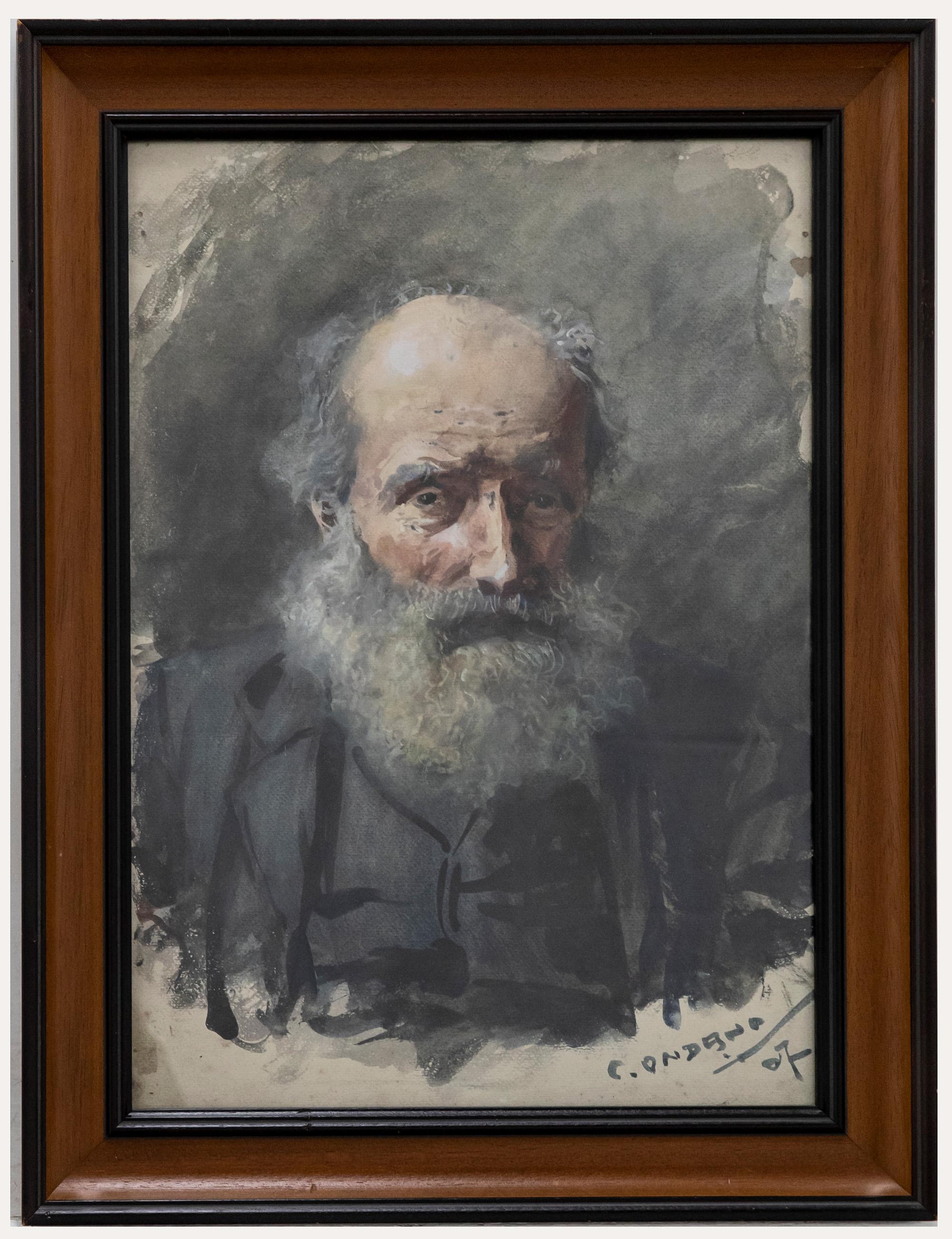  C. Ondano - 1907 Watercolour, portrait of a Bearded Gentleman For Sale 1