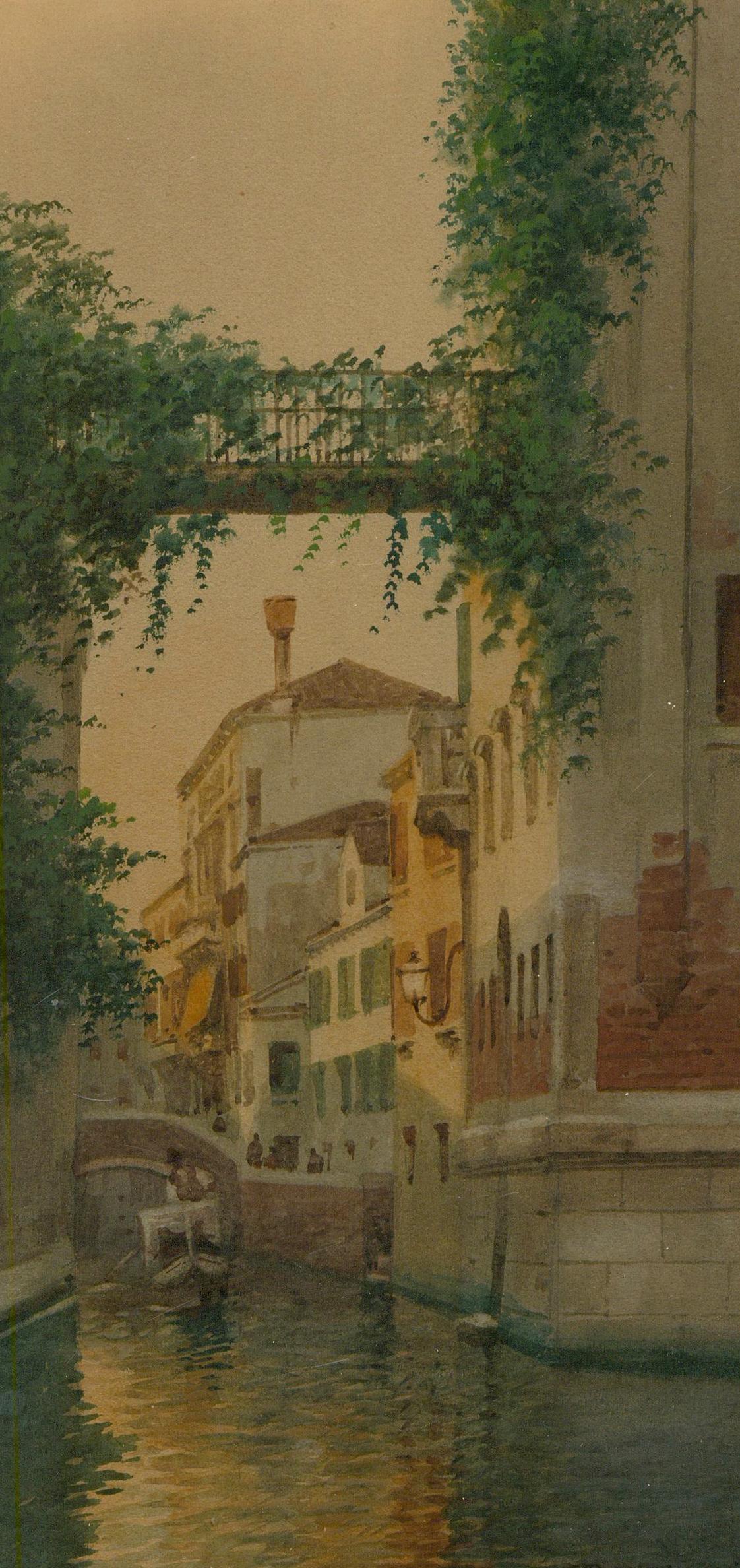 Eugenio Benvenuti (1881-1959) - Framed Watercolour, Evening light in Venice For Sale 1