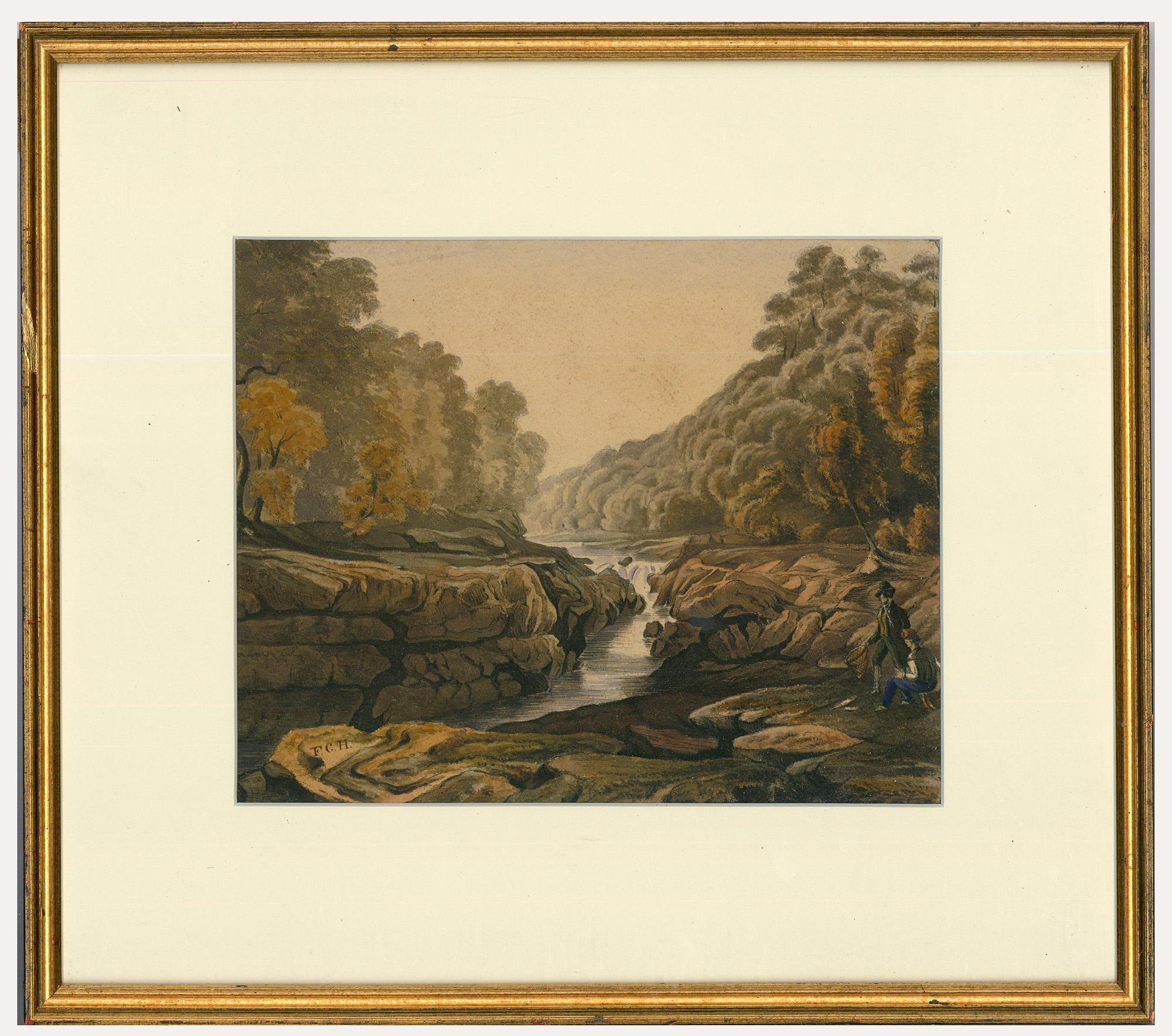 Unknown Landscape Art - F.C.H. - Framed 19th Century Watercolour, A Catch for Supper