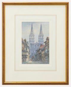 William H. Wallis - Acuarela enmarcada de finales del siglo XIX, Quimper, Bretaña