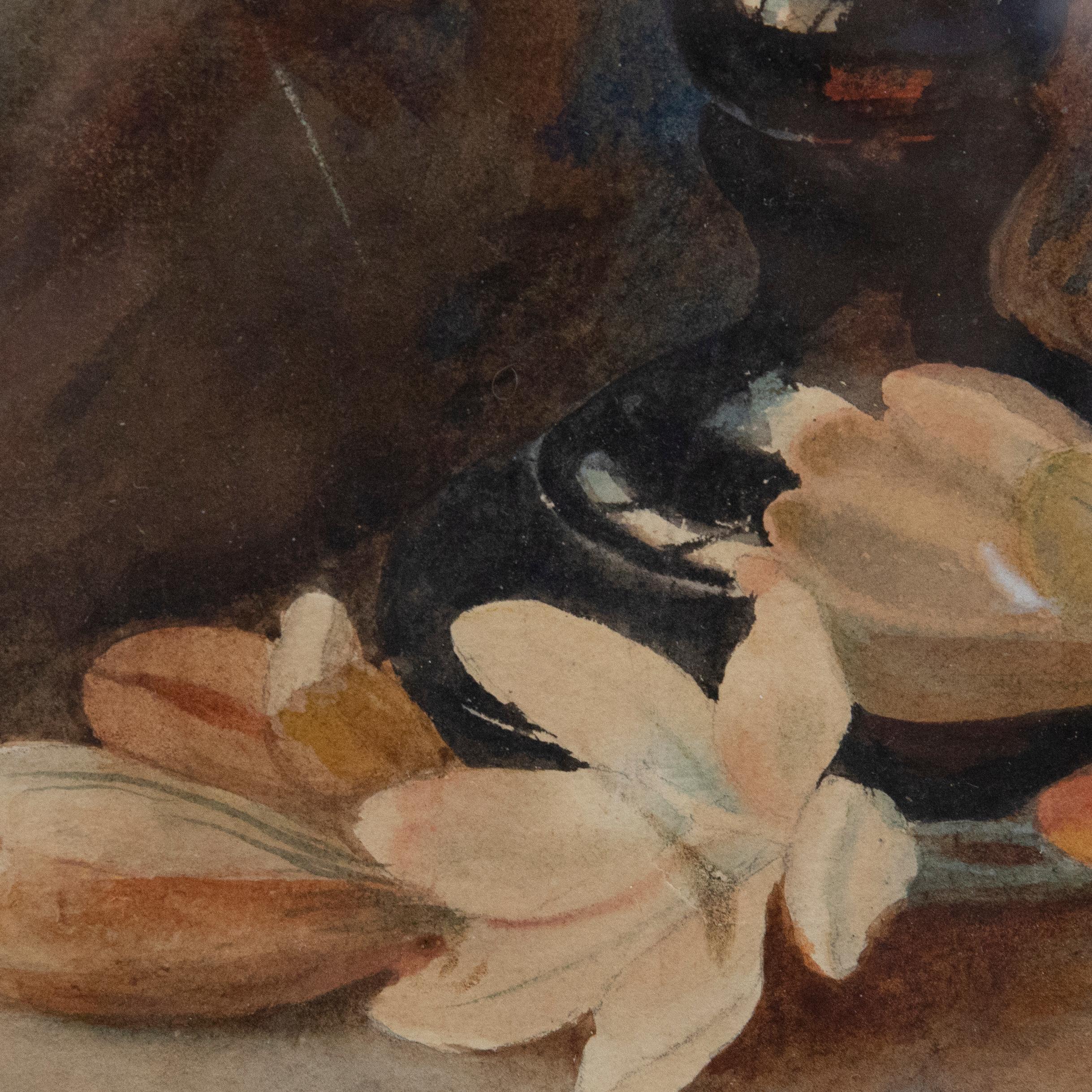 D.K.J - Framed Early 20th Century Watercolour, Lustre Vase with Crocus Flowers For Sale 2