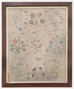 Antique Framed 19th Century Embroidery - Floral Sampler