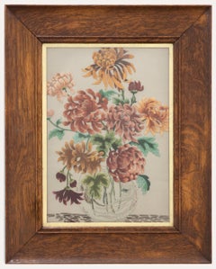 Vintage Framed 20th Century Crewel Embroidery - Chrysanthemums