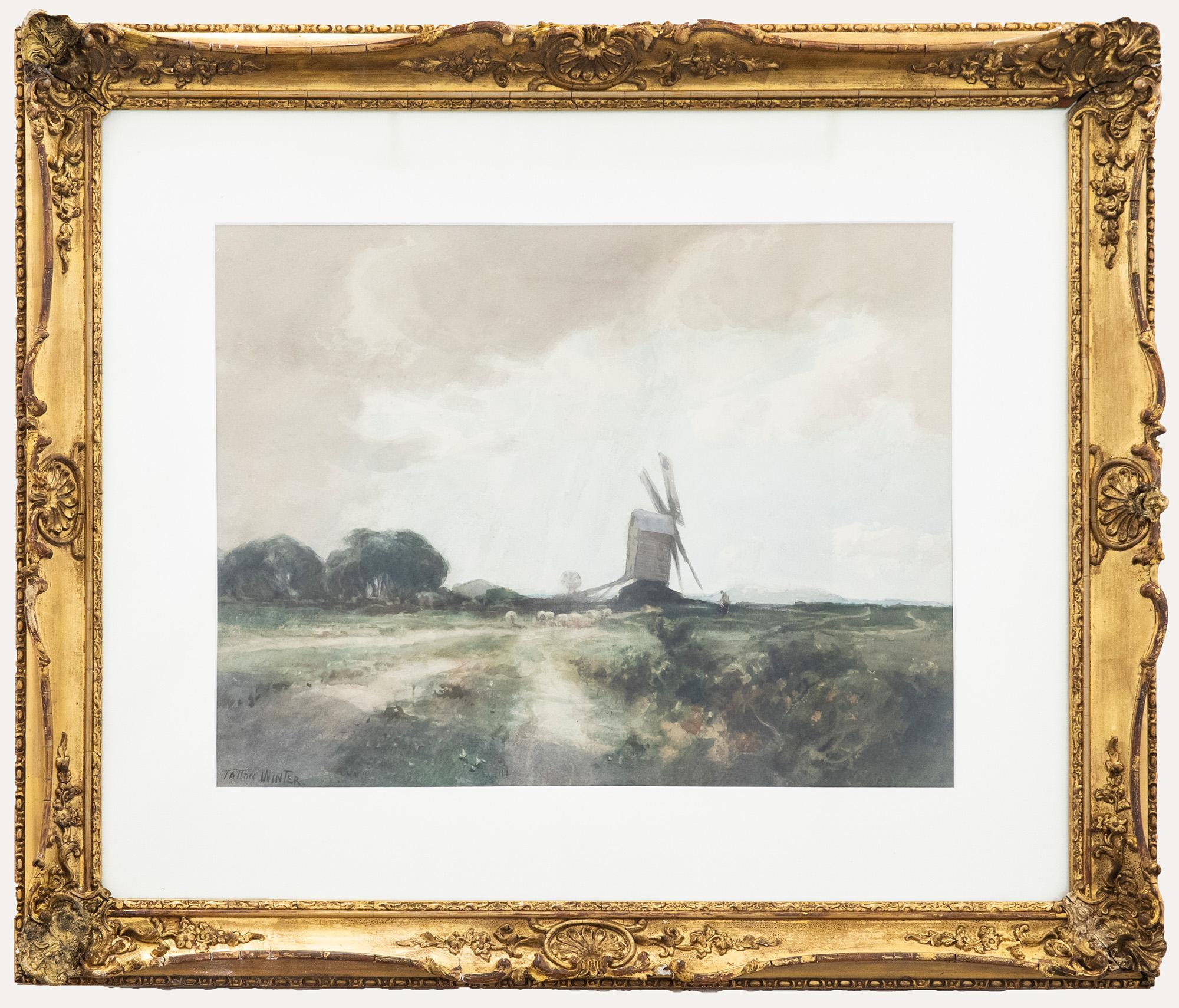 Unknown Landscape Art - William Tatton Winter RBA (1855-1928) - Watercolour, Grazing by the Windmill
