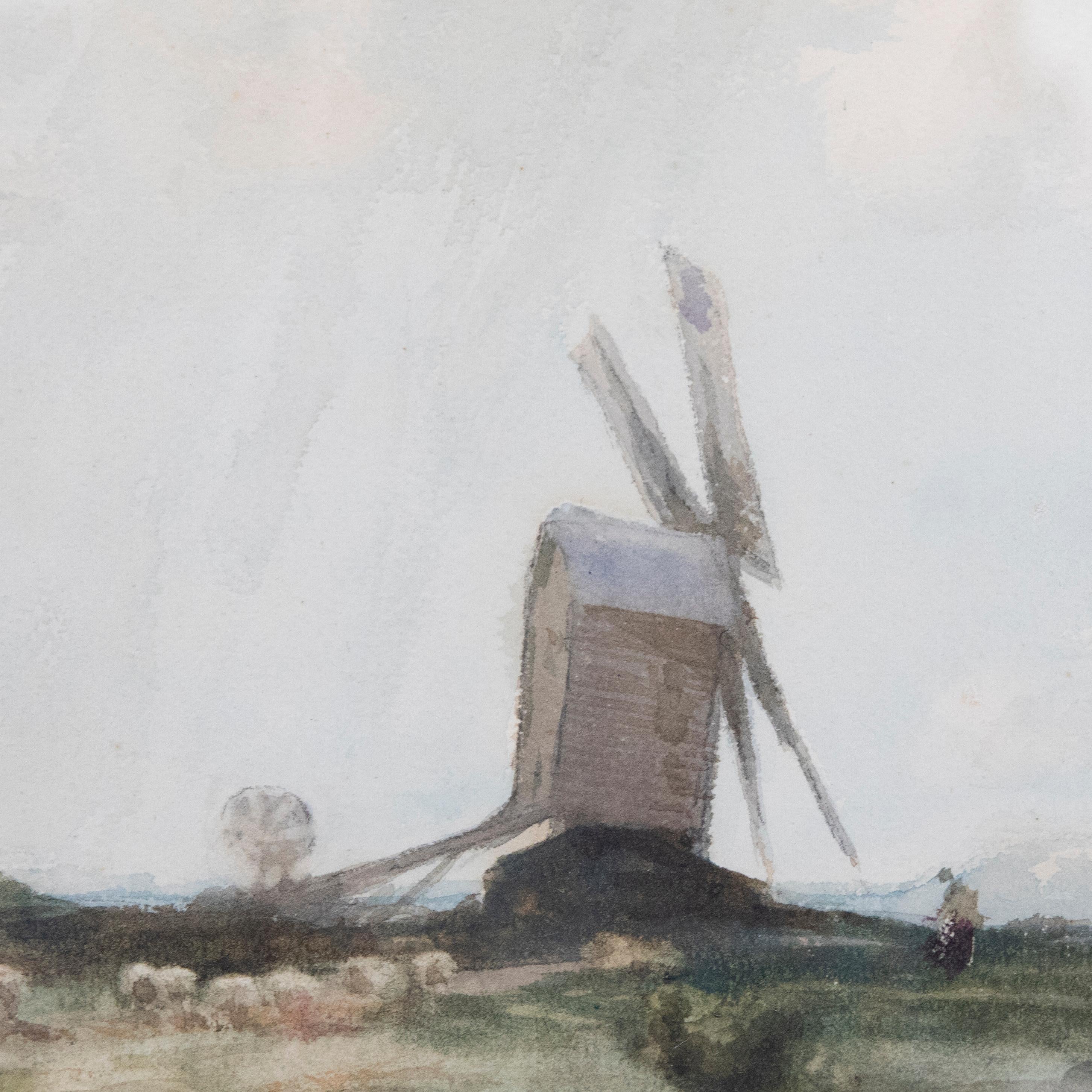 William Tatton Winter RBA (1855-1928) - Watercolour, Grazing by the Windmill 1