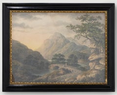 Framed Early 19th Century Watercolour - Resting at the Bridge
