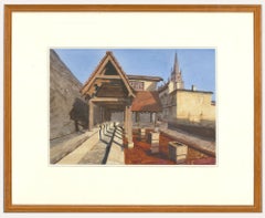 John Newberry (geb. 1934) - Gerahmtes Aquarell des 20. Jahrhunderts, Lavoir, Saint-Emilion