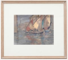 Vintage Nora Wheeler - Framed Mid 20th Century Watercolour, Fishing Boats at Chioggia