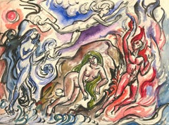 Vintage Helen Steinthal (1911-1991) - Double Sided Watercolour, Towards the Flames