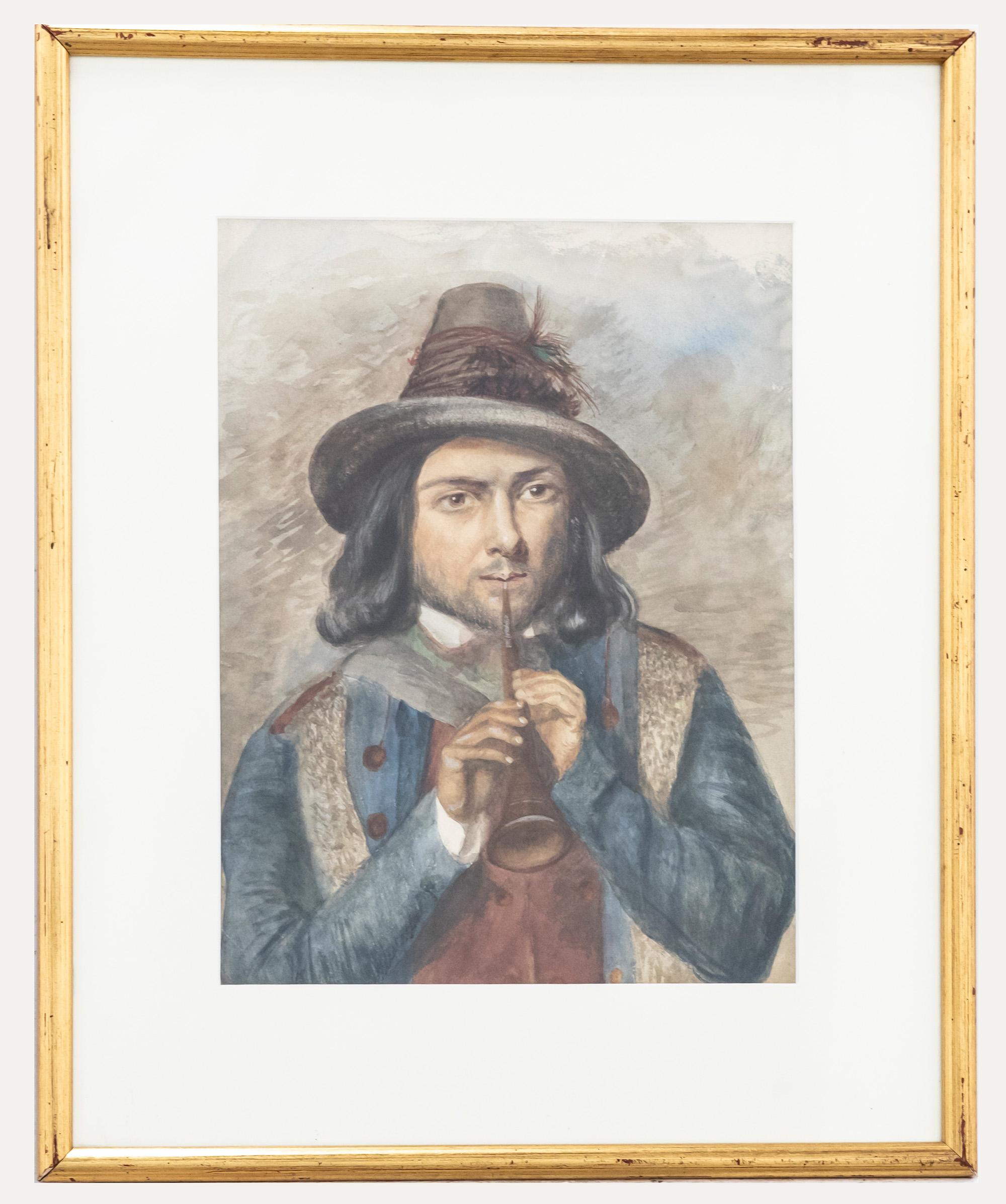 Unknown Portrait - Early 20th Century Watercolour - The Minstrel